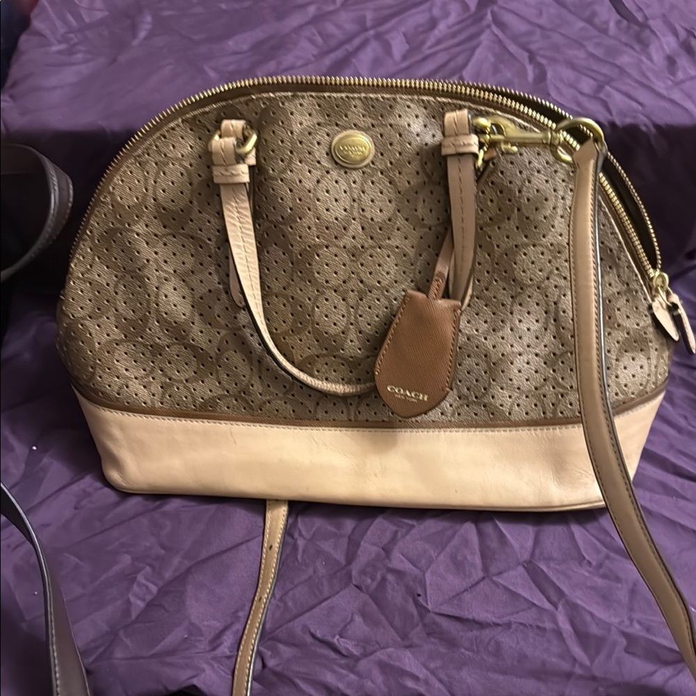 Coach Brown and Cream Structured Satchel